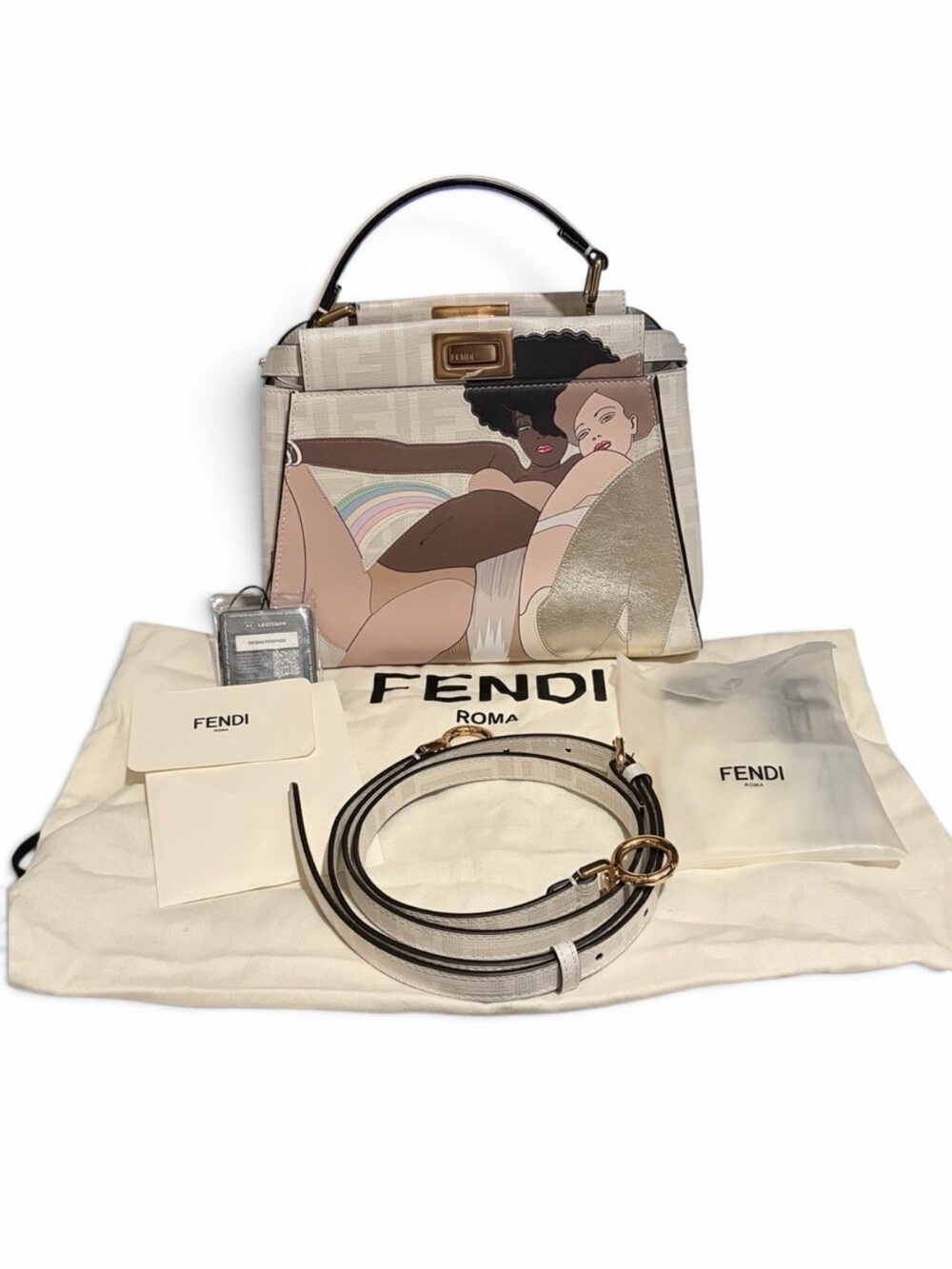Fendi Peekaboo Mini Disco Dance Antonio Lopez Intarsio Pearl Leather Crossbody